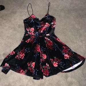 Black velvet romper with roses